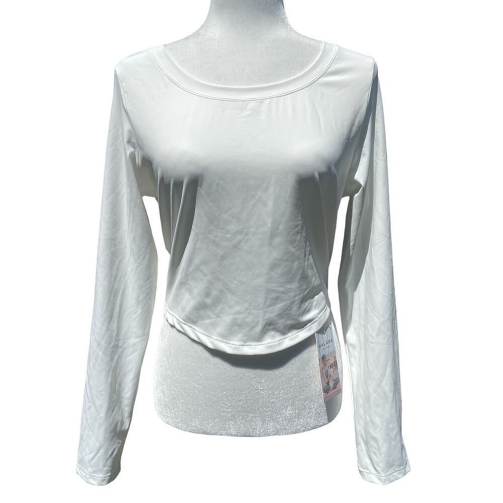 NWT HALARA long‎ sleeve tie back top cropped white XL